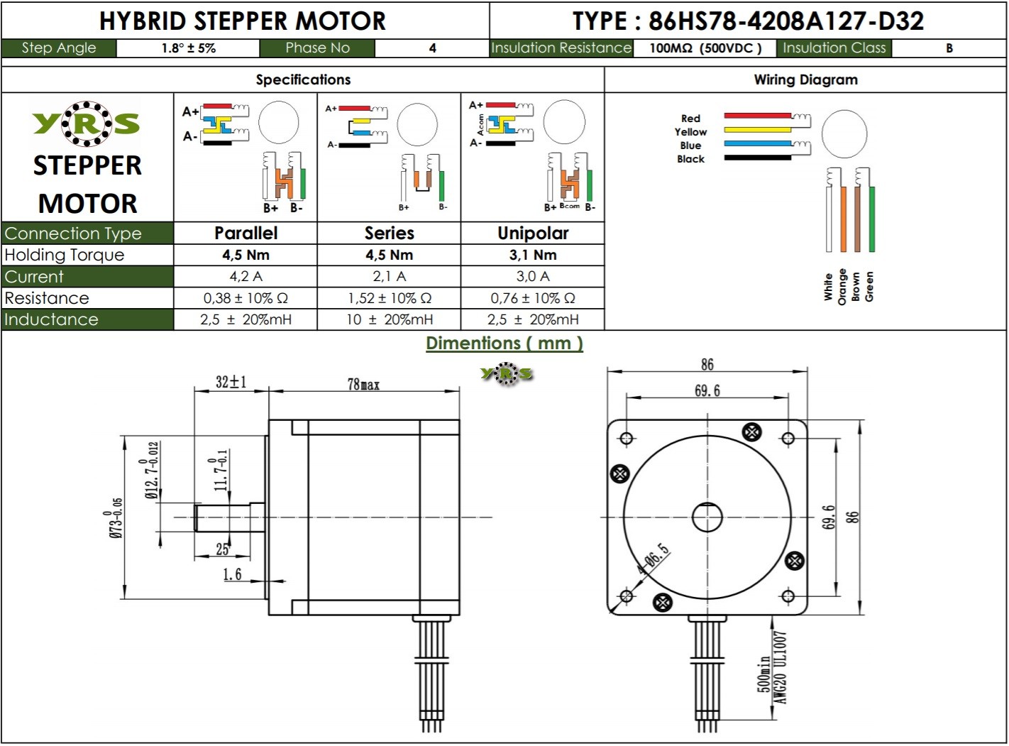Nema 34 86HS78 Step Motor 4,5Nm