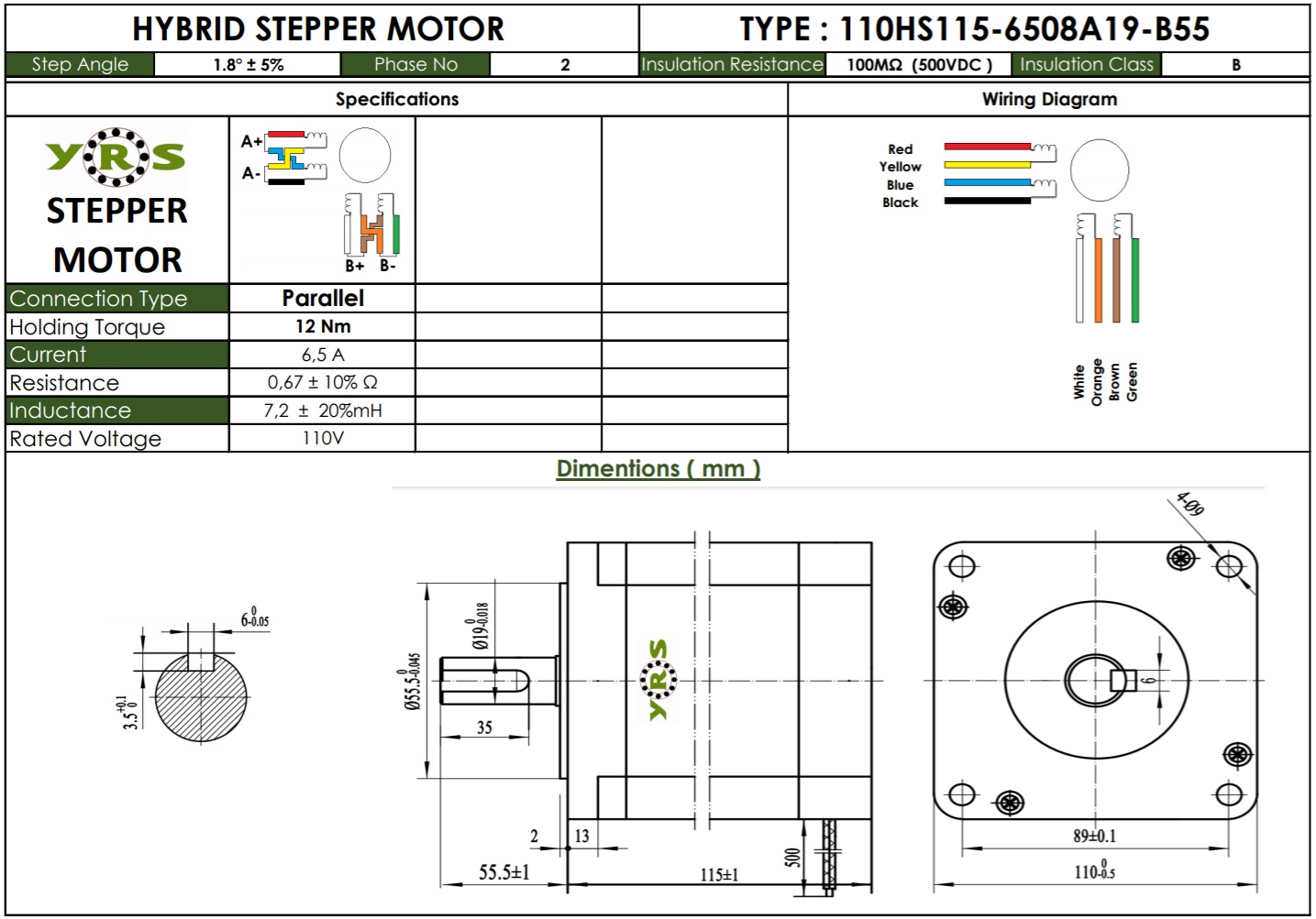 Nema 42 110HS115 Step Motor 12Nm